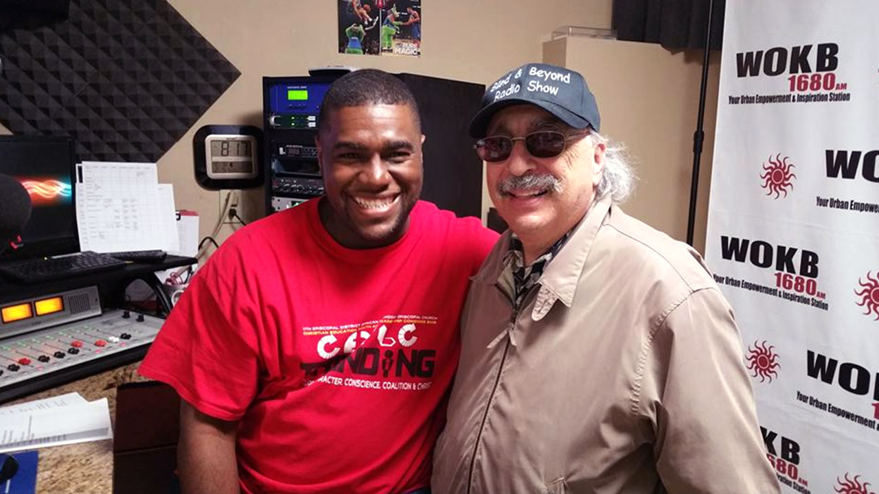 The Blind & Beyond Radio Show was founded and is hosted by Michael Golder. This image shows Michael and his engineer, Chris Shaw in the broadcast station.