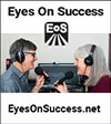 Eyes on Success logo. The logo is a black square with rounded corners and has the letters EOS in silver across the top with 4 silver lines fanning out downwards from the bottom of the O. Since the initials of the show's name (Eyes On Success) spell the name of the Greek goddess of the dawn (EOS), the logo was designed to give the imSponsor-Wall-52ion of a sunrise which in turn provides a positive uplifting feeling in keeping with the theme of the show. We are grateful to our daughter Allison for the graphic design work.